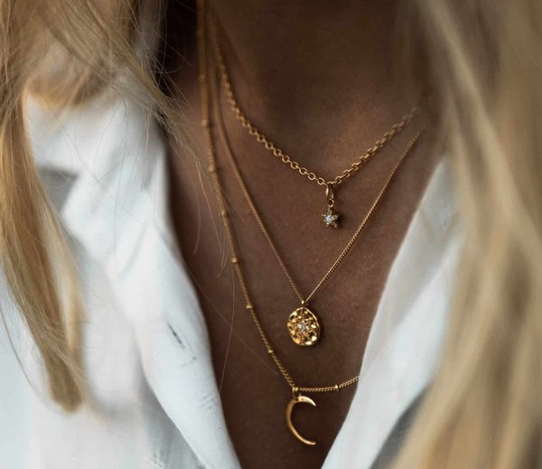 The secret to layering necklaces with different necklines